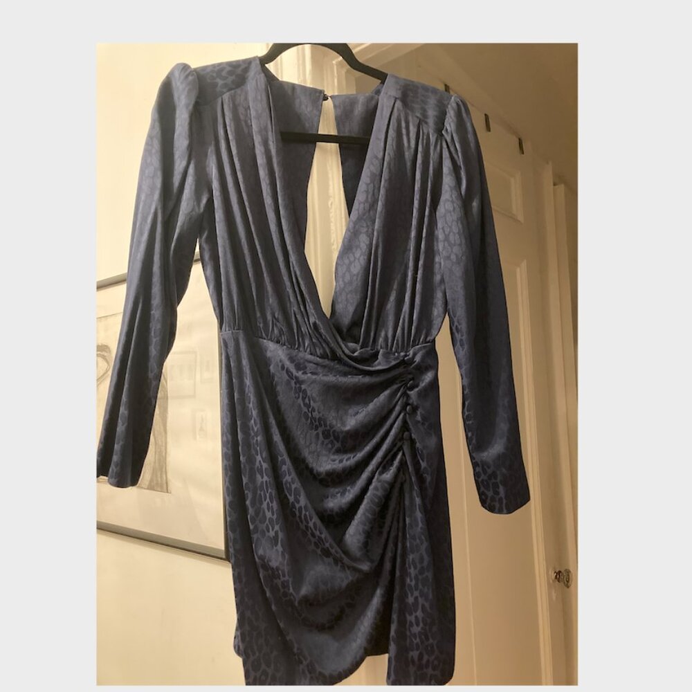 ASOS NAVY LEOPARD PRINT DRESS WITH SHOULDER PADS